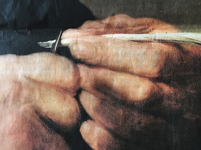 Detail from Rembrandt's Portrait of a Man Trimming his Quill