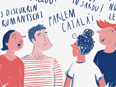 Menschen reden in verschiedenen Regionalsprachen (Zeichnung)