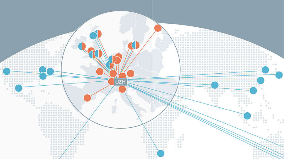 Visual: Vernetzung der UZH mit anderen Universitäten weltweit