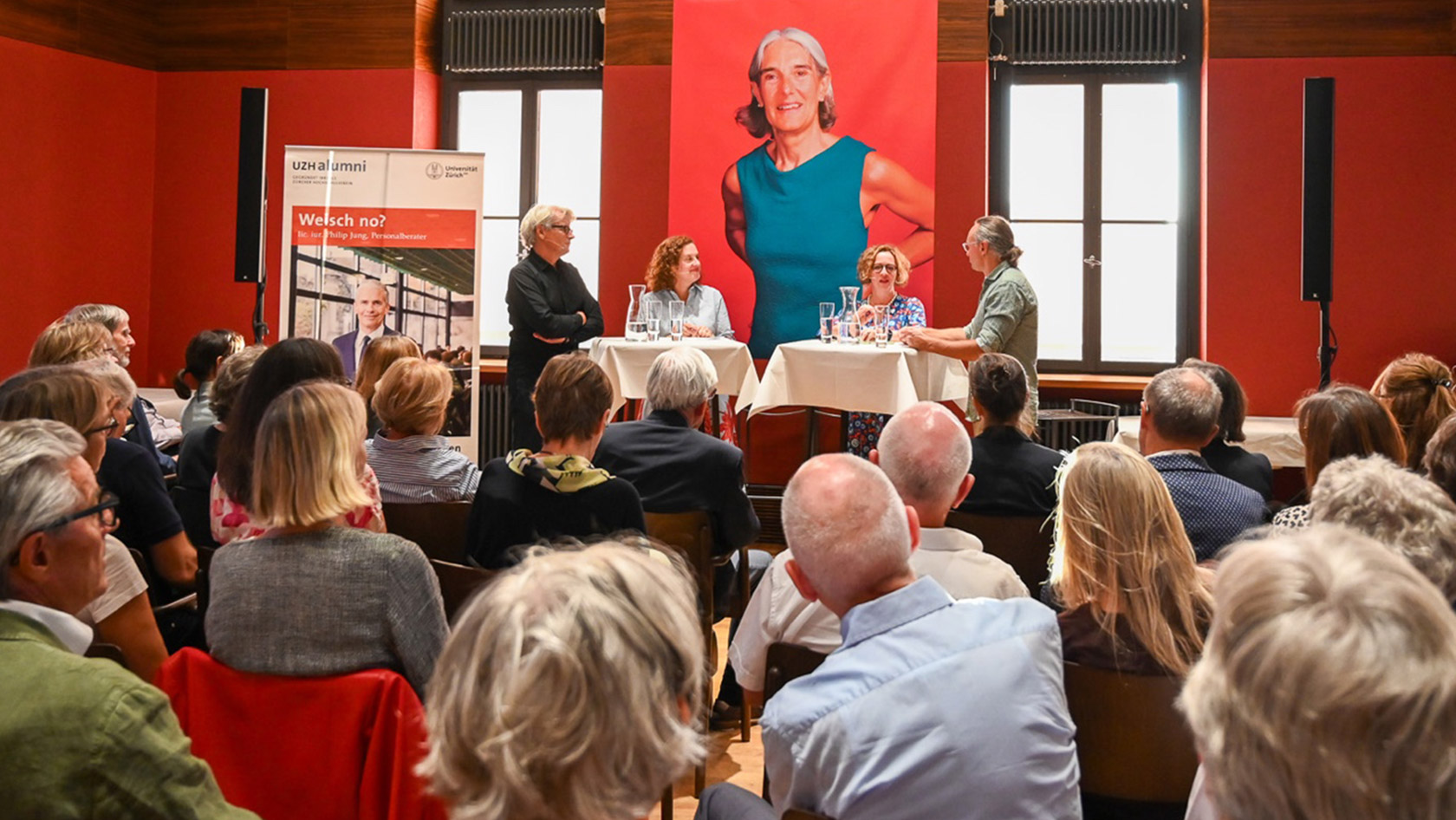 Roger Nickl and Thomas Gull in a discussion with Christina Röcke and Claudia Witt (2 October 2023)
