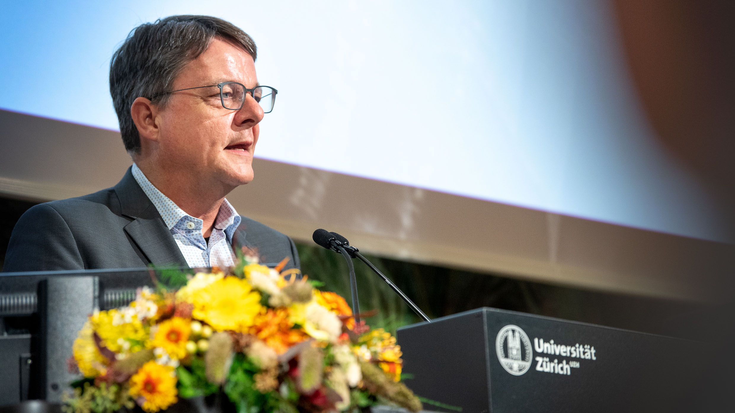 Rektor Michael Schaepman spricht am Tag der Lehre, 2. Oktober 2022 (Bild: Frank Brüderli)