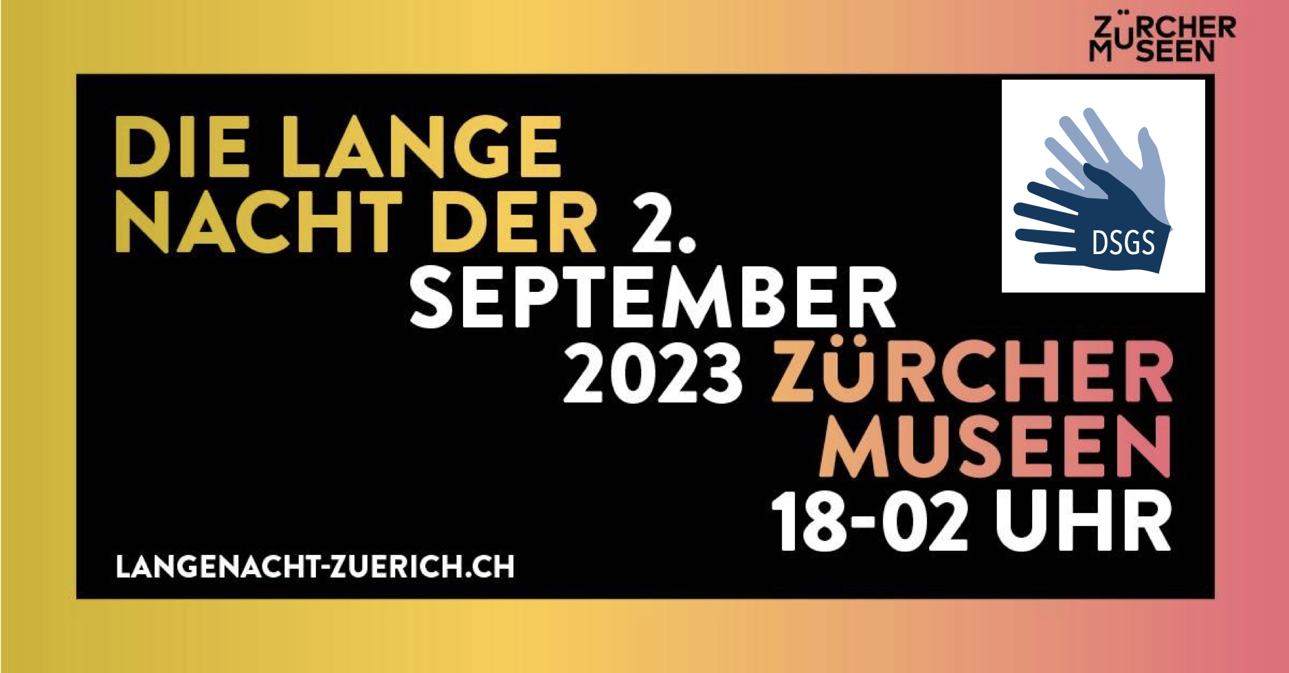 Logo Lange Nacht der Museen. Die Veranstaltung wird in Gebärdensprache übersetzt.