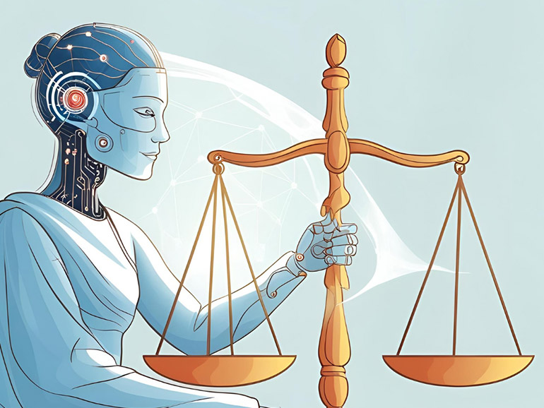 KI-Justitia mit der Waage der Gerechtigkeit