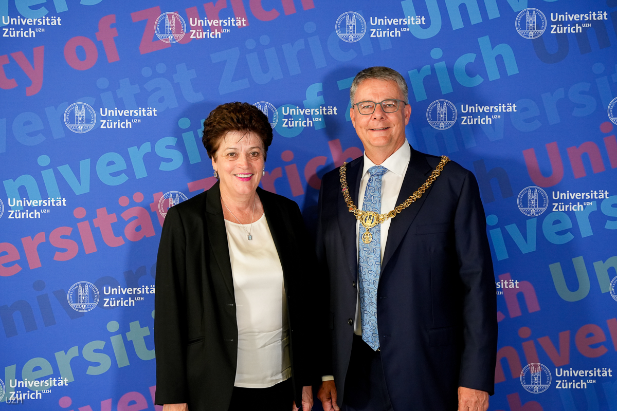 Government Councillor Silvia Steiner and President Michael Schaepman at UZH’s Dies academicus 2026 (Photo: UZH Campus Culture)