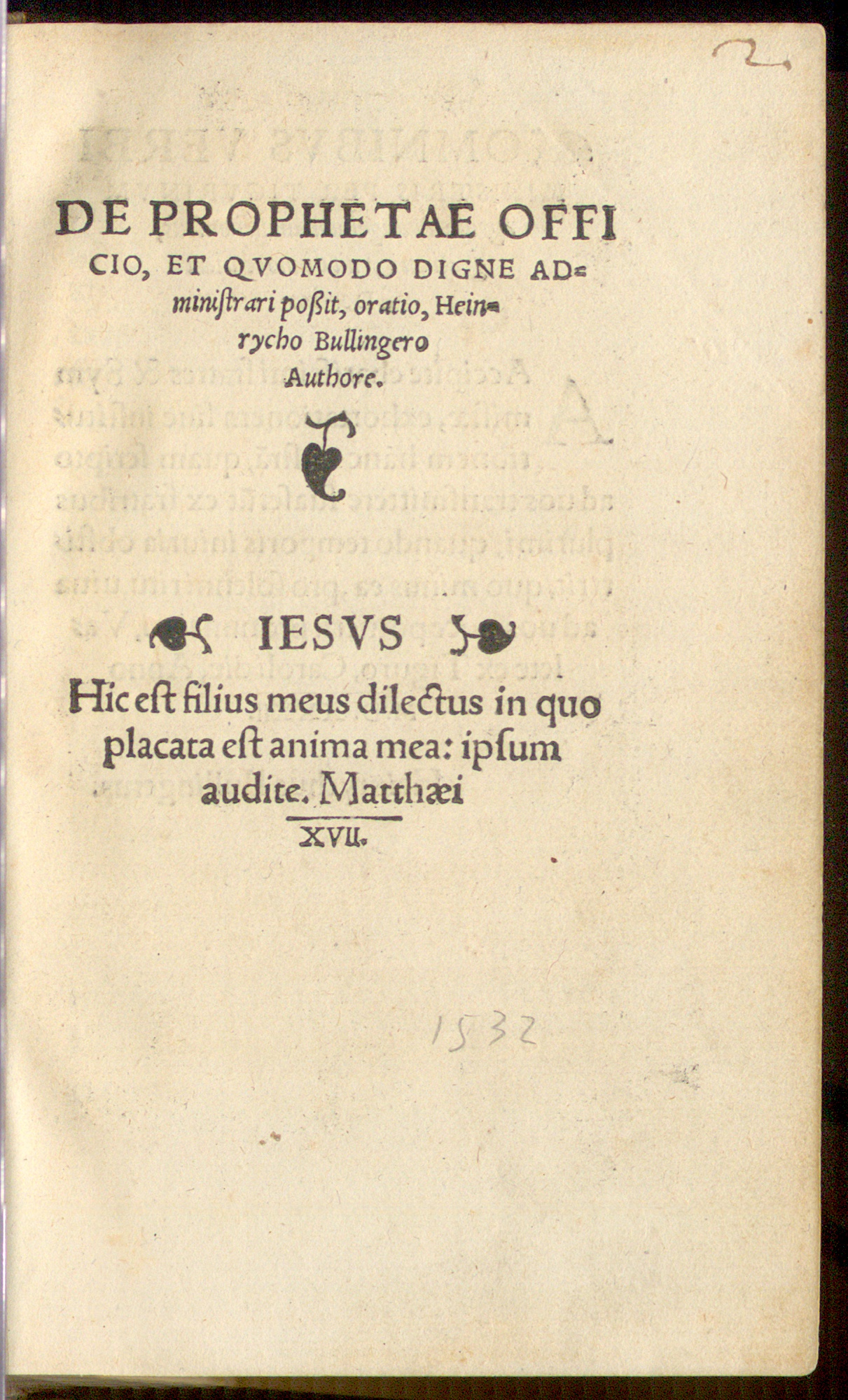 Titelseite Heinrich Bullinger, De prophetae officio